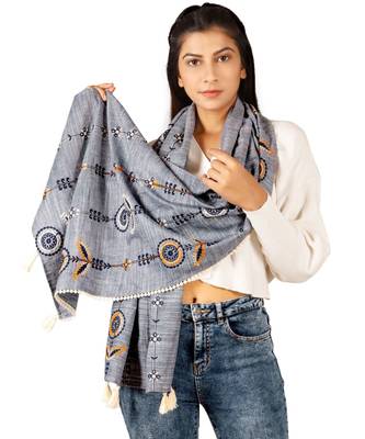 Charmed Cement Indigo Khadi Embrodiered Stole/Scarf 2