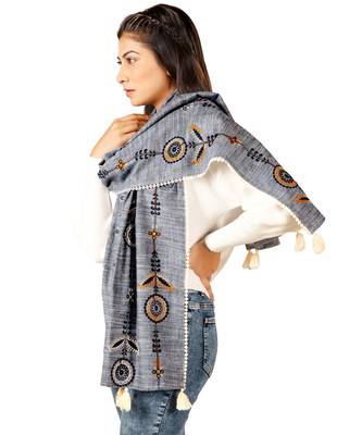 Charmed Cement Indigo Khadi Embrodiered Stole/Scarf 3
