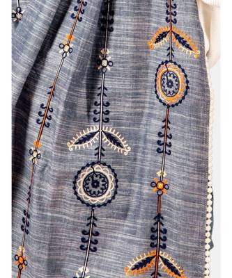 Charmed Cement Indigo Khadi Embrodiered Stole/Scarf 4