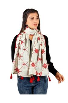 Mandala Motif Slub Khaid Embroidered Stole/Scarf