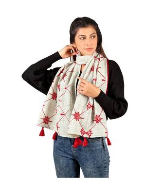 Mandala Motif Slub Khaid Embroidered Stole/Scarf 3
