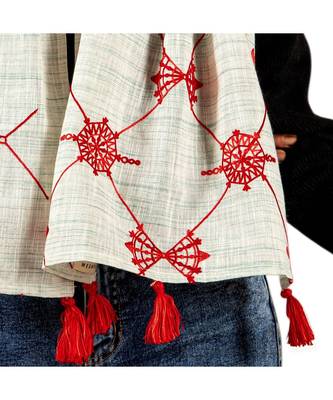 Mandala Motif Slub Khaid Embroidered Stole/Scarf 4
