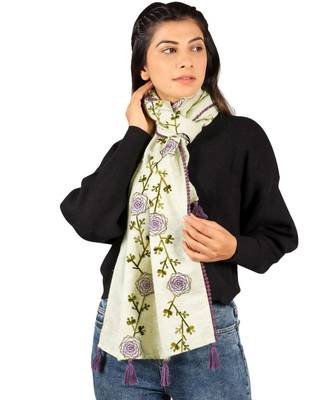 Lemon Spring Floral Khadi Embroidered Stole / Scarf 1