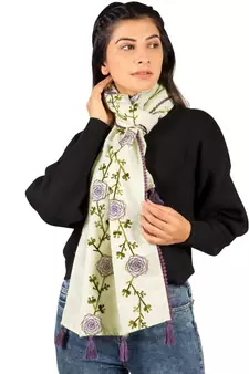 Lemon Spring Floral Khadi Embroidered Stole / Scarf