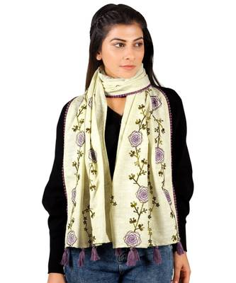 Lemon Spring Floral Khadi Embroidered Stole / Scarf 2