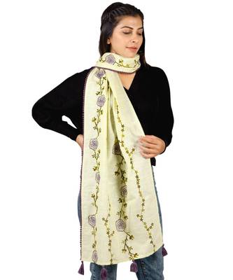 Lemon Spring Floral Khadi Embroidered Stole / Scarf 3