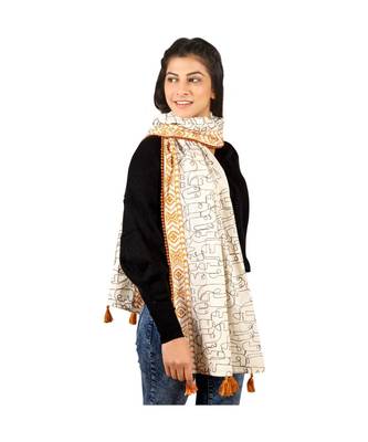 Tribal Offwhite Rust Khadi Stole 1