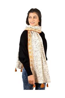 Tribal Offwhite Rust Khadi Stole
