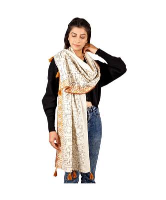Tribal Offwhite Rust Khadi Stole 2