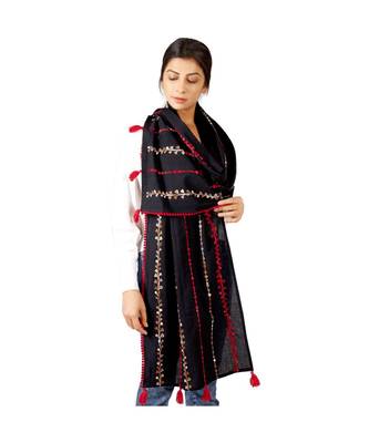 Red Little Hearts Khadi Black Embroidered Stole/Scarf 1