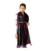 Red Little Hearts Khadi Black Embroidered Stole/Scarf