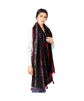 Red Little Hearts Khadi Black Embroidered Stole/Scarf 2