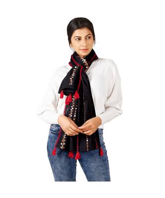 Red Little Hearts Khadi Black Embroidered Stole/Scarf 3