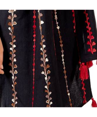 Red Little Hearts Khadi Black Embroidered Stole/Scarf 4