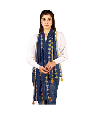 Navy Blue Marigold Khadi Embroidered Stole/Scarf 1