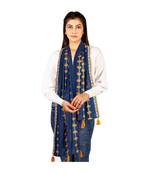 Navy Blue Marigold Khadi Embroidered Stole/Scarf