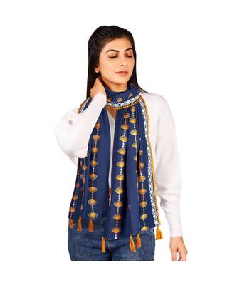 Navy Blue Marigold Khadi Embroidered Stole/Scarf 2