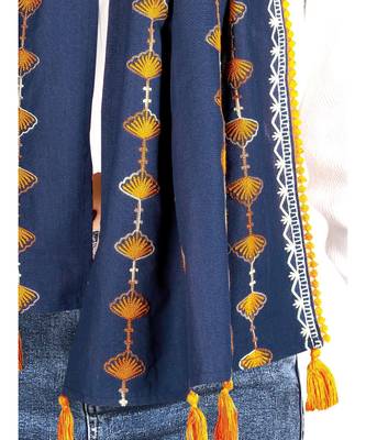 Navy Blue Marigold Khadi Embroidered Stole/Scarf 3
