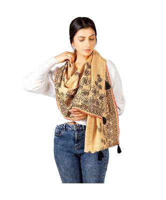 Orange Slub Khadi Black Embroidered Stole 1