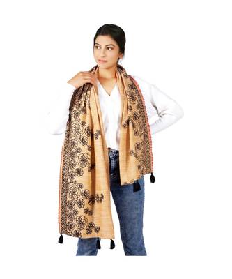 Orange Slub Khadi Black Embroidered Stole 2