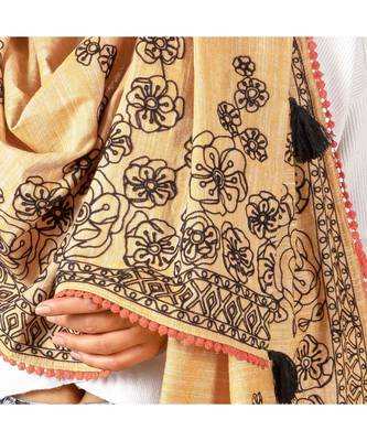 Orange Slub Khadi Black Embroidered Stole 4