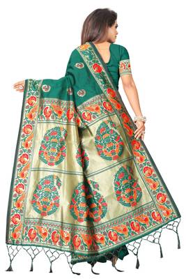 Green woven banarasi silk saree with blouse 3