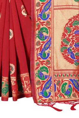 Red woven banarasi silk saree with blouse 3