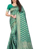 Green woven banarasi silk saree with blouse