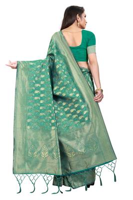 Green woven banarasi silk saree with blouse 3