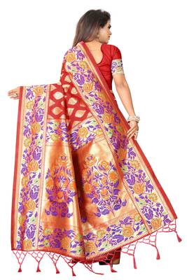 Red woven banarasi silk saree with blouse 3