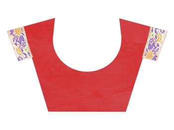 Red woven banarasi silk saree with blouse 5