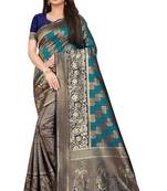 Navy blue woven banarasi silk saree with blouse