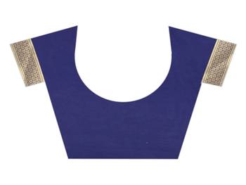 Navy blue woven banarasi silk saree with blouse 5