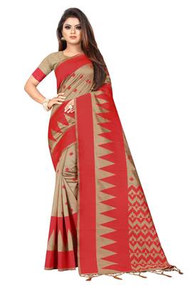 Beige woven banarasi silk saree with blouse 1