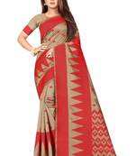 Beige woven banarasi silk saree with blouse