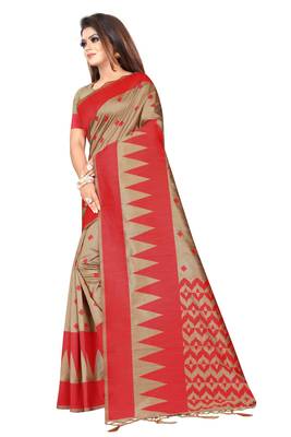 Beige woven banarasi silk saree with blouse 2