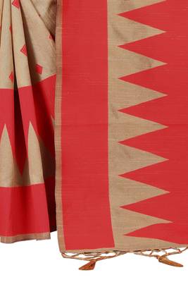 Beige woven banarasi silk saree with blouse 4