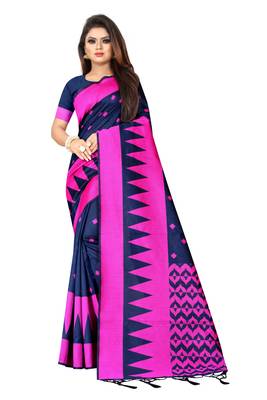 Navy blue woven banarasi silk saree with blouse 1