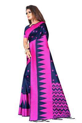 Navy blue woven banarasi silk saree with blouse 2