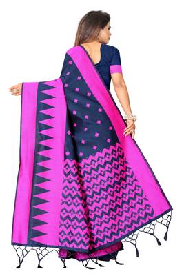 Navy blue woven banarasi silk saree with blouse 3
