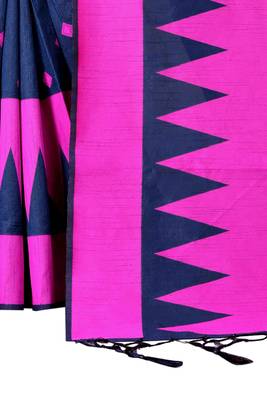Navy blue woven banarasi silk saree with blouse 4