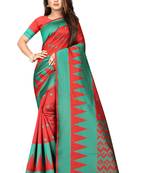 Red woven banarasi silk saree with blouse