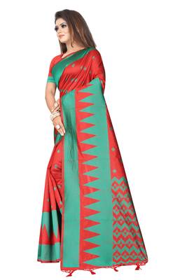 Red woven banarasi silk saree with blouse 2