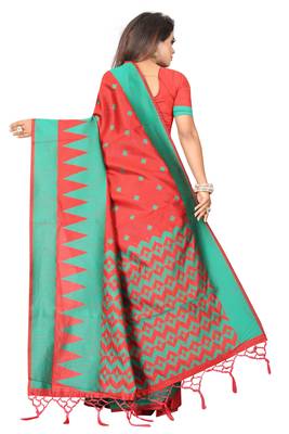 Red woven banarasi silk saree with blouse 3