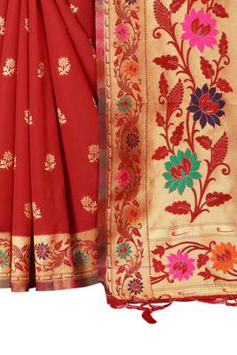 Red woven banarasi silk saree with blouse 4