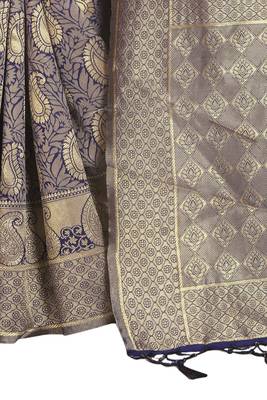 Navy blue woven banarasi silk saree with blouse 4