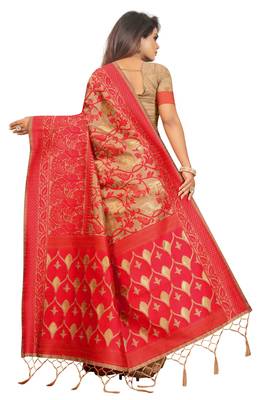 Beige woven banarasi silk saree with blouse 3