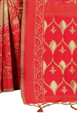 Beige woven banarasi silk saree with blouse 4