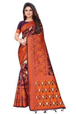 Wine woven banarasi silk saree with blouse 1