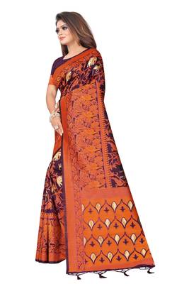 Wine woven banarasi silk saree with blouse 2